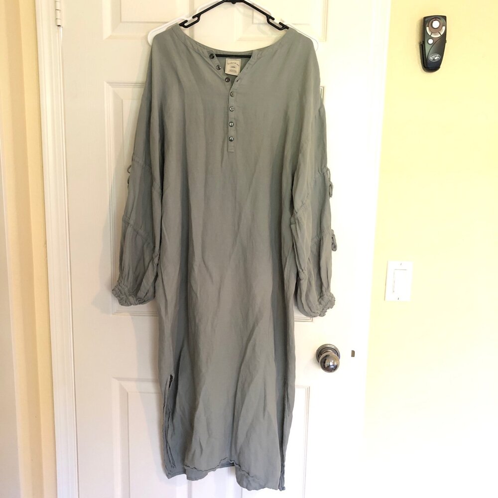 Gelato pique Green Moss Linen Dress Night Gown Pajamas